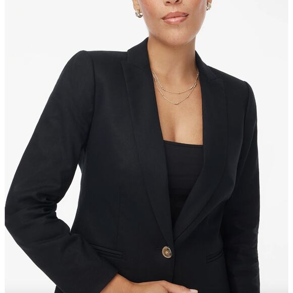 J.Crew Linen Blend One Button Blazer Jacket Classic Minimalist Black US 00 NWT - Picture 2 of 16